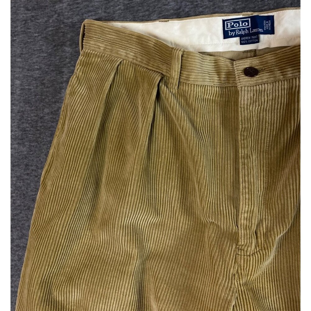 VTG Polo Ralph Lauren Men's Two-Pleated Corduroy‎ Pants 36x32 Tan Andrew Cotton - Picture 2 of 6